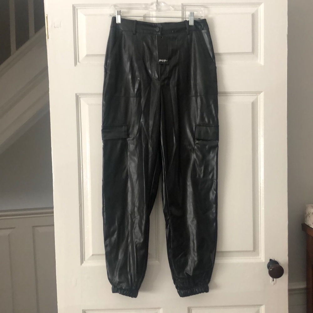 Faux Leather Utility High Waisted Pants